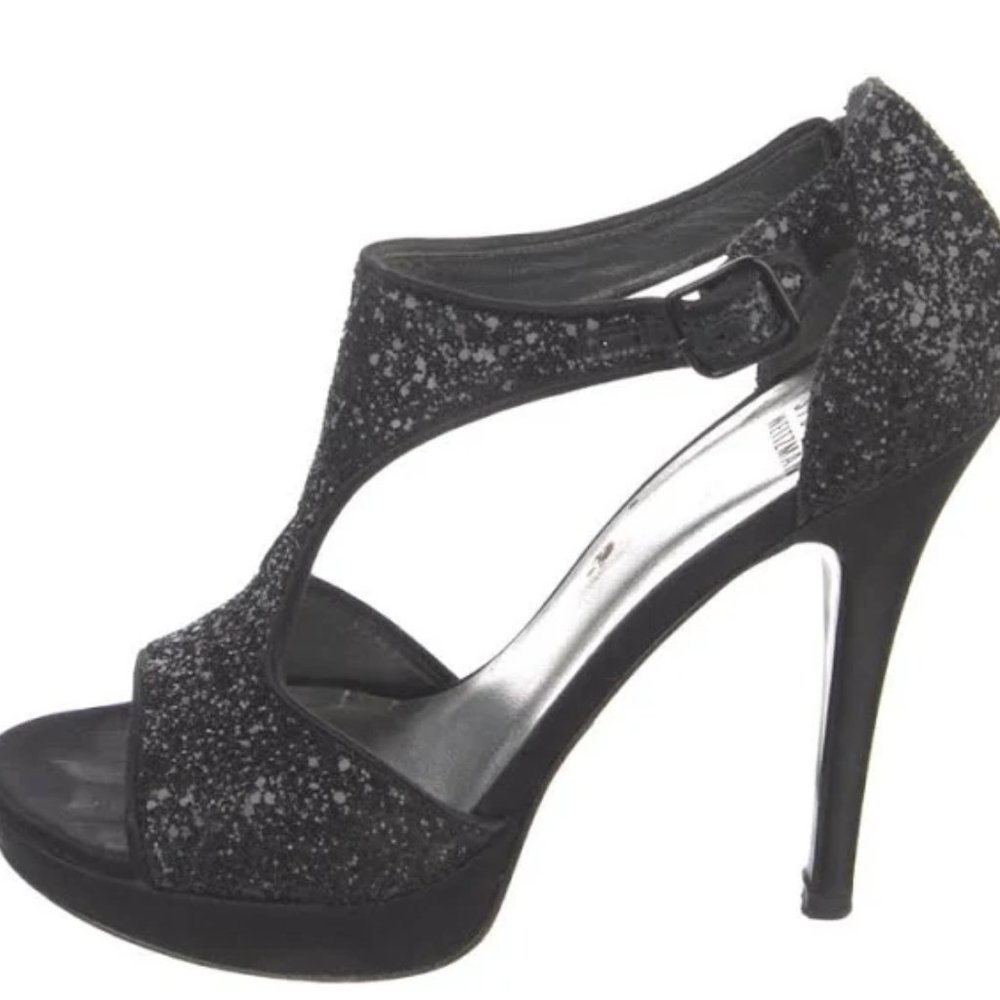 Stuart Weitzman Loverly Black Glitter Heels - Vintage